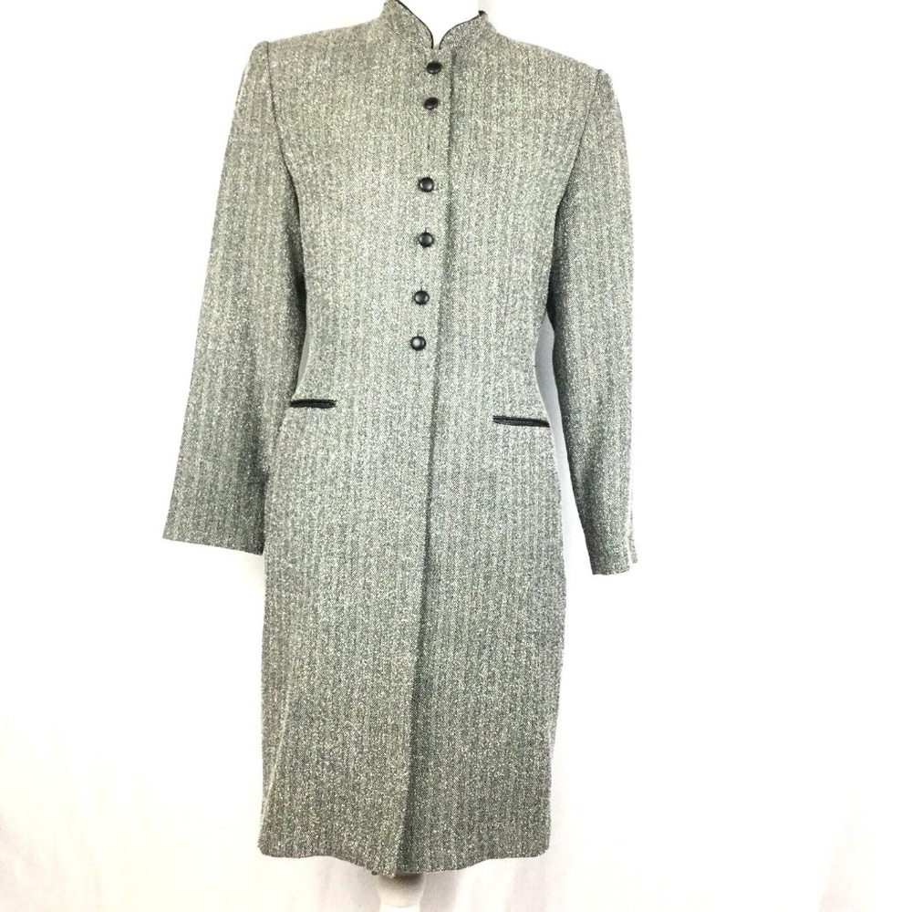 VTG Tweed Herringbone Leather Trim Dress
